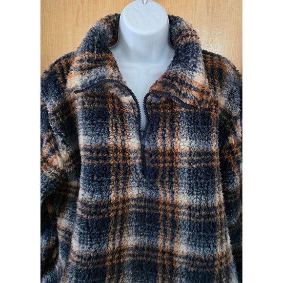 Lazy Sunday Womens Plaid Sherpa Fleece Pullover Jacket Large warm cozy cottageco - Picture 2 of 7